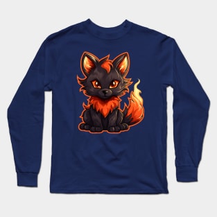 Baby black fire fox with flaming tail Long Sleeve T-Shirt